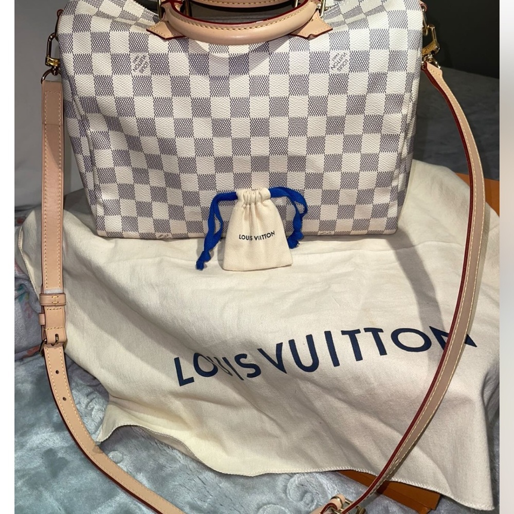 Louis Vuitton Cream and Tan Checkered Satchel